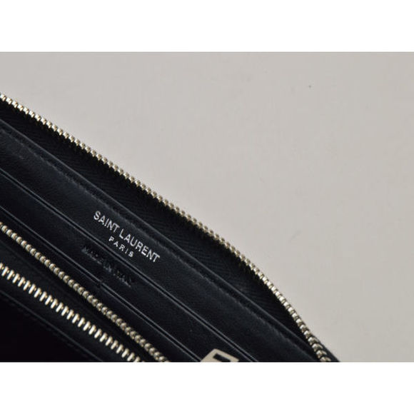 Saint Laurent Round Zipper Long Wallet Heart Studded Black - Picture 8 of 8